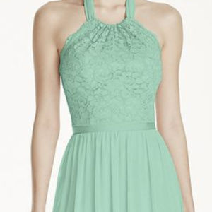 Short Lace Mesh Dress with Halter Neckline
